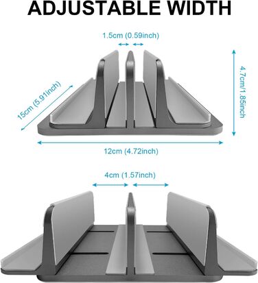 Металевий підставка для ноутбука Vertikaler, 4 слоти, вертикальний MacBook/HP/Chromebook до 44.5 см (17.5 дюймів), сірий