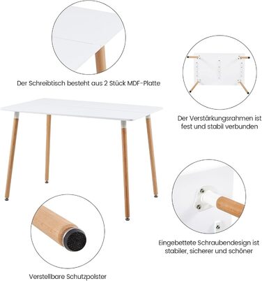 Обідній стіл з 4 стільцями для кухні/вітальні (110 см, прямокутний) - білий стіл та 4 світло-хакі стільці