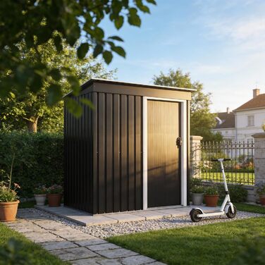Сарай металевий Devoko 96x98x160 см для саду, тераси, з похилим дахом, антрацит. Комплект: рукавички, замок.