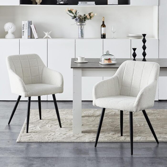 Крісла для їдальні CLIPOP з підлокітниками, штучна шкіра, для кухні, вітальні (набір 6 шт., Boucl&eacute; Небесно-білий)