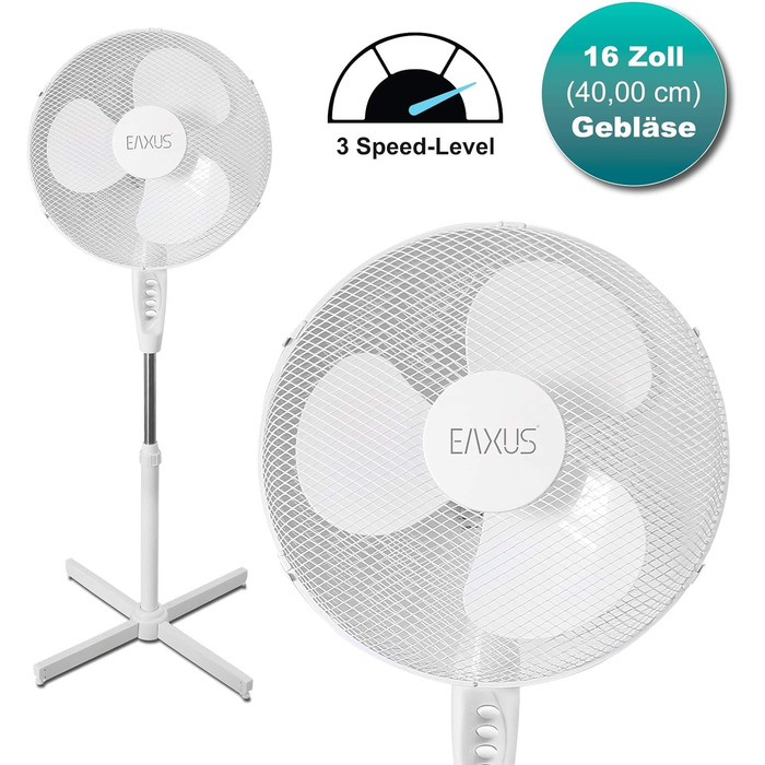 Безшумний вентилятор Eaxus Silent Pedestal Fan 40W - безшумний вентилятор з 3 режимами швидкості, регулюється по висоті до 1,25 метра, білий