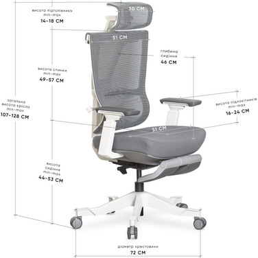 Крісло Mealux S6 Air Fabric Grey White (арт. HF-S6 F/GW)