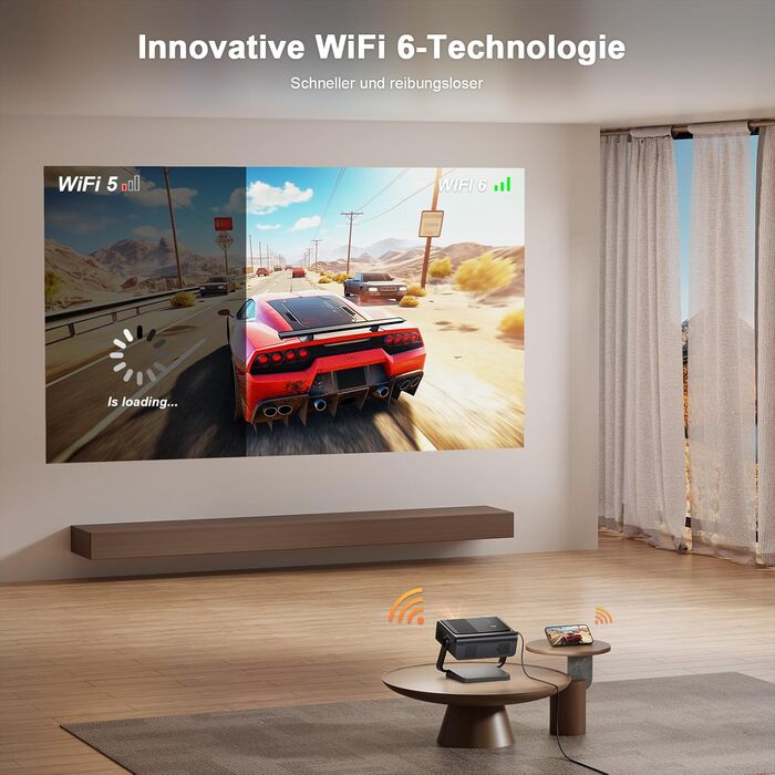 4K проєктор VISSPL 28000 люмен з автофокусом та корекцією трапецеїдальної спотворення, Wi-Fi 6, Bluetooth, Dolby Audio, Netflix, 360° обертовий штатив для домашнього кінотеатру та використання на відкритому повітрі