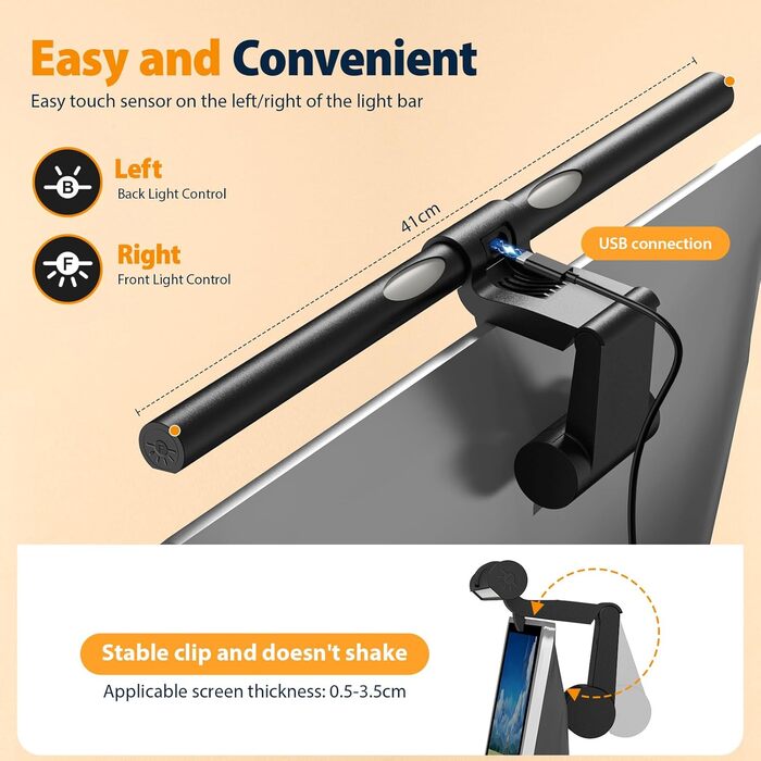 LED лампа для монітора з USB, сенсорне керування, захист від синього світла, регулювання яскравості та кольорової температури