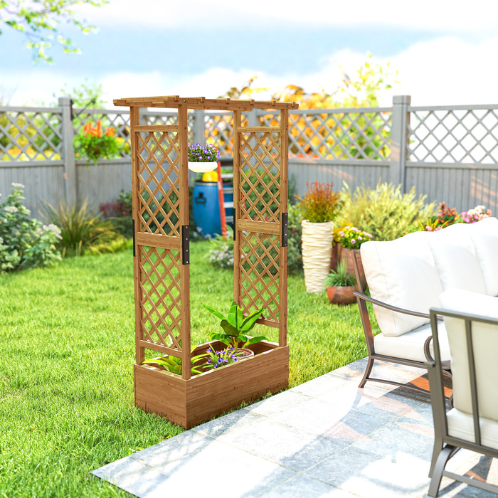 Підвищене грядка з опорою для ліан та дахом, для квітів, фруктів, овочів, трав, 110 x 44 x 181 см, дерево, помаранчевий