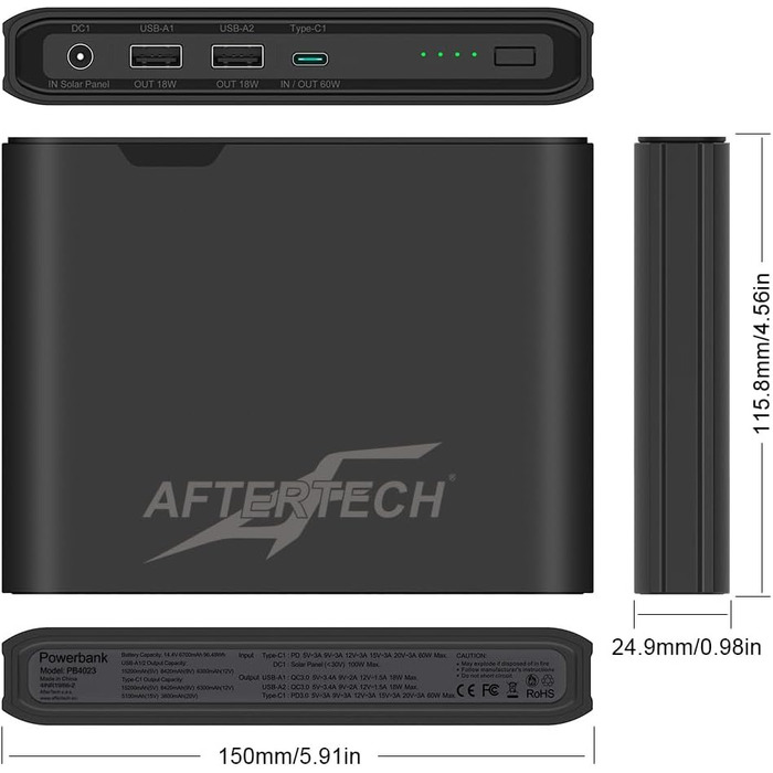 AFTERTECH Mini UPS Powerbank 12V 3000mAh: Джерело безперебійного живлення з USB-виходом, Li-Ion акумулятор