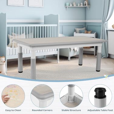 Дитячий стіл з 6 стільцями - дитячий меблевий набір для дитячого садка та кімнати, регульований стіл, пластикові меблі, комплект для хлопчиків та дівчаток (сірий)