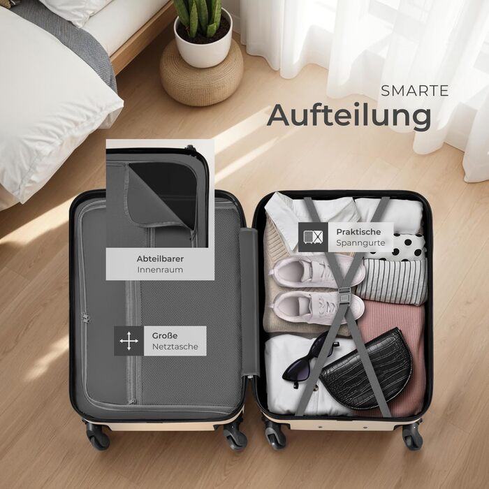 Набір валіз Tectake 3шт з ваговою та ідентифікатором, M-L-XL, ABS, телескопічна ручка, Champagner