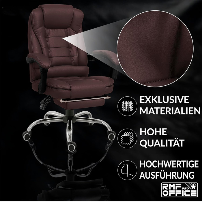 Ергономічне крісло для офісу RMF, регульоване, зручне та розслаблююче – крісло для робочого столу з підніжкою, обертове, регульоване по висоті, коричневе