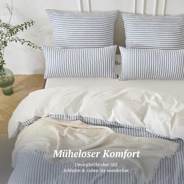 Набір постільної білизни SOULFUL 200x200, бавовна, смугастий дизайн, джинсовий колір, преміум-якість, сертифікат Öko-Tex 100, 3 шт. (200x200, 2x80x80)