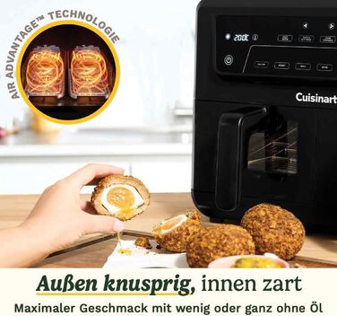 Фритюрниця Cuisinart XXL 10.4L з двома зонами нагріву | Без PFAS та хімікатів | Для смаження, грилю, випікання, дегідратації та підтримання тепла | 2 x 5.2L, 8+ порцій | Знімні деталі, придатні для миття в посудомийній машині (2 камери + скло)