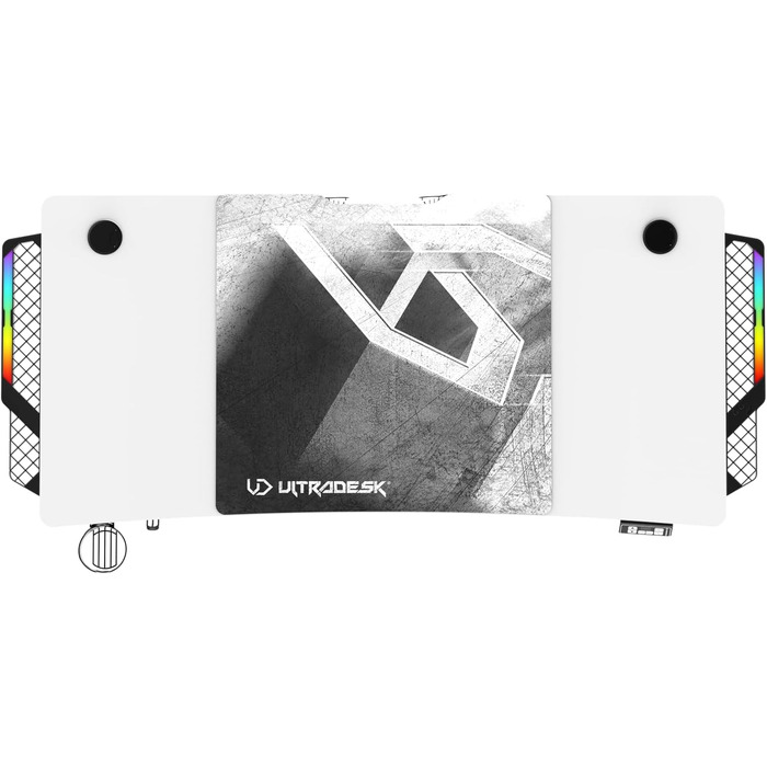 ULTRADESK Стол для роботи та геймінгу з регулюванням висоти - електричний, 140x68 см, з підсвічуванням RGB, XL-килимок для миші, білий