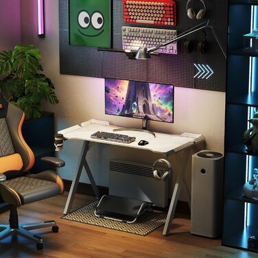 LED ігровий стіл YRHome з RGB-підсвічуванням, пультом дистанційного керування, тримачем для навушників та підставкою для напоїв. Білий, 120x60x75 см