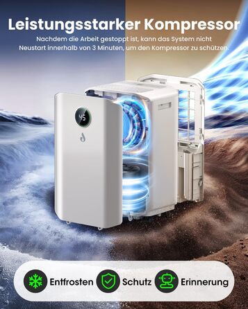 Електричний осушувач повітря 20л/день з цифровим дисплеєм, таймером та підключенням до каналізації. Для дому, підвалу та вітальні.