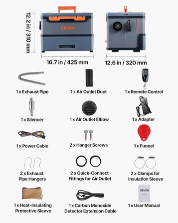 Дизельний опалювач VEVOR 8 кВт, 12/24V, портативний, з Bluetooth, пультом ДУ та LCD, 5л бак, для вантажівок та автодому