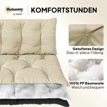 Набір подушок для вуличного використання на лавку або гамак-крісло, двокольоровий, поліестер, піна, 180 x 110 x 8 см, бежевий + чорний