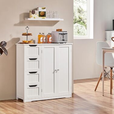 Шафа для ванної кімнати Yaheetech з 4 висувними ящиками та 2 дверцятами, тумбочка для ванної кімнати, шафа для підлоги, з регульованою полицею, для ванної кімнати, вітальні, коридору, кухні, білий, 81 × 30 × 83 см