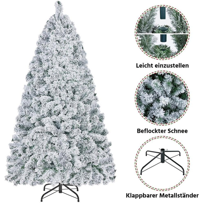 Штучна ялинка Yaheetech зі снігом 183 см (діаметр 120 см), 820 гілок, з металевим підставкою, швидкий монтаж, розкладний механізм для ялинки на Різдво