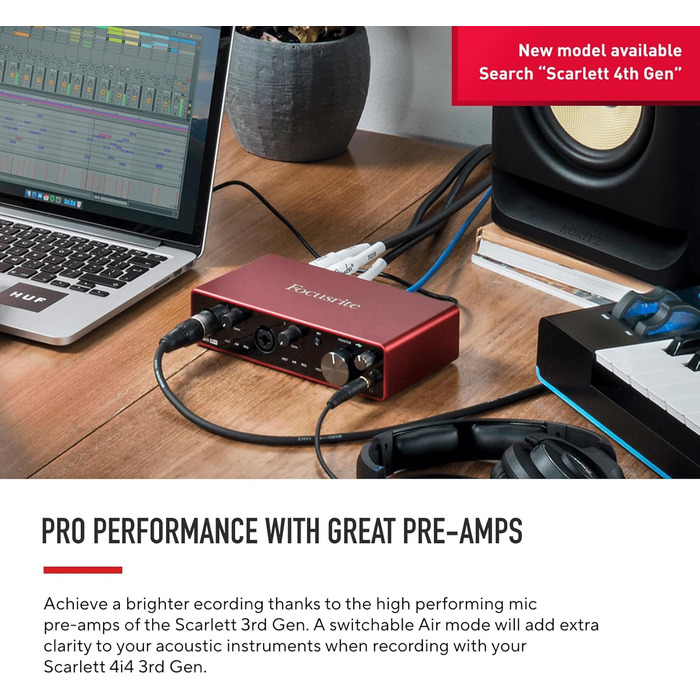 Аудіоінтерфейс Focusrite Scarlett 4i4 3-го покоління з USB для гітаристів, вокалістів та продюсерів. Професійний звук та програмне забезпечення для запису
