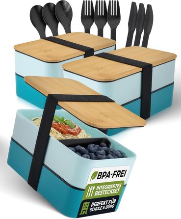 Набір Bento Box Moritz & Moritz (3 шт.) - Японський ланчбокс для дорослих та дітей - Блю