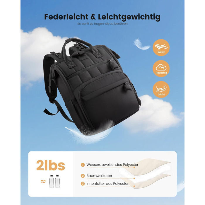 LOVEVOOK Рюкзак-переноска для малюків, рюкзак-пеленальник, сумка для підгузків, водонепроникна дитяча сумка, органайзер, ремені для дитячої коляски (M, Чорний)