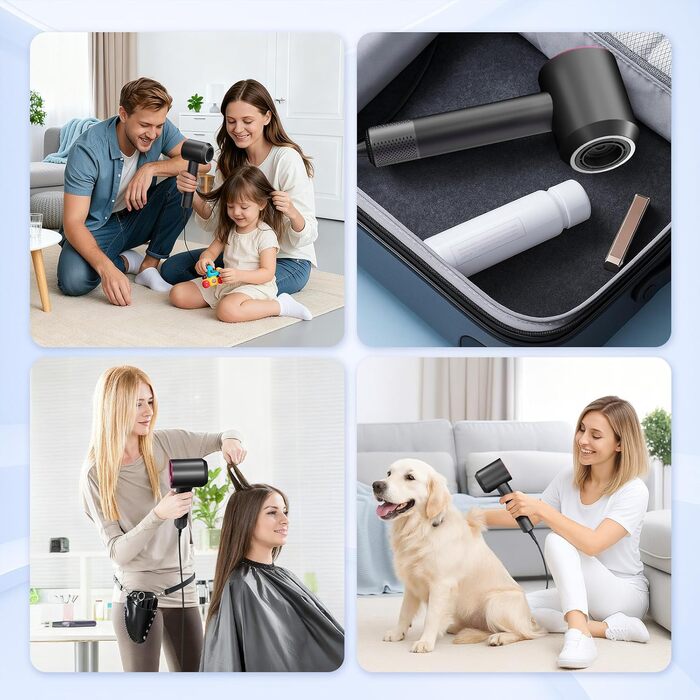 Професійний фен для волосся з високошвидкісним двигуном 160 000 об/хв, іонізацією (500 млн іонів), магнітною насадкою, 3 режими швидкості та 4 рівні температури, для дому, салонів та тварин