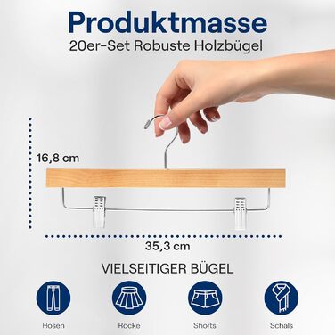 Дерев'яні вішалки для штанів SereneLife з кліпсами (20 шт.), 35,6 x 1,3 x 17 см, для джинсів, шортів, штанів