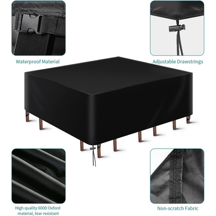 Водостійкий чохол для садово-патіо меблів 600D Oxford, захист від пилу, сонця та вітру (242x162x100cm, 160x100x75cm)