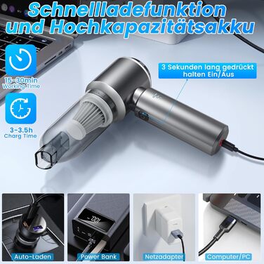 Акумуляторний ручний пилосос для автомобіля та дому, бездротовий портативний міні-пилосос 25000Па для прибирання шерсті тварин, офісу та кухні