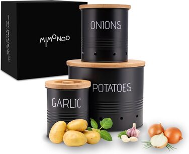 Набір контейнерів для зберігання картоплі, цибулі та часнику (3 шт.) з бамбуковими кришками