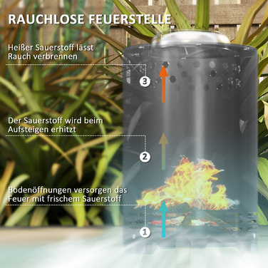 Вогнева чаша Ø16x25см з нержавіючої сталі. Вогнище з гаком для підпалу. Бездимні вогневі чаші сірого кольору.