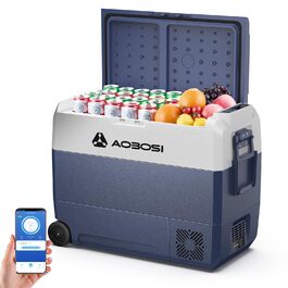 Автомобільний компресорний холодильник AAOBOSI 50л з Wi-Fi, 12/24V та 220V, -20°C для авто, вантажівок, кемпінгу, з двома зонами охолодження