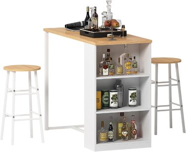 Набір барного столу та табуреток Soges: стіл, 2 барні табурети, полиця для зберігання (91x49.5x91 см)