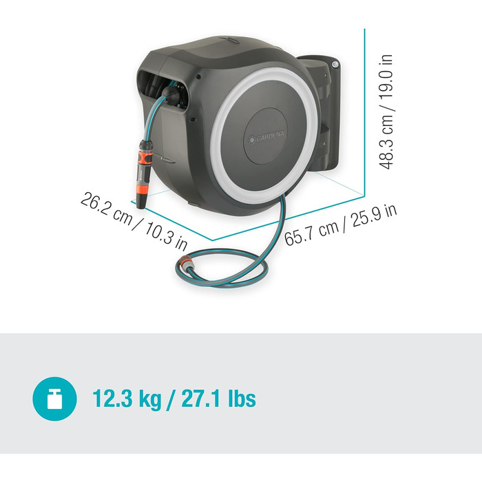 Набір для поливу Gardena RollUp L 30 м: гнучкий шланг для великих садів, поворотна коробка, з шлангом 30 м та монтажними аксесуарами (18625-20) (Білий, з розпилювачем)