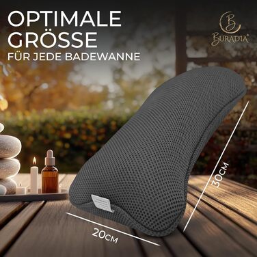 Подушка для ванни з сіткою для прання - Максимальний комфорт та розслаблення з новітньою технологією Air Mesh - Подушка для ванни з 4 міцними присосками - Підтримка шиї/голови (Сірий)