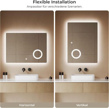 Дзеркало для ванної кімнати S'AFIELINA з підсвічуванням 60x120 см, 3x збільшення, сенсорне керування, IP44, 6500K, холодний білий світ