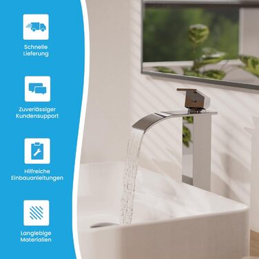 Змішувач для ванної кімнати Bächlein Tamina з водоспадом, однорідний, з довговічною керамічною картридж, комплект для монтажу, хром (висока якість)