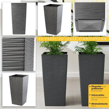 Набір горщиків для квітів KADAX (3 шт.) – 36/46,5/57,5 см, пластик, для дому та саду, сірий