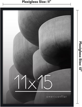 Американськаплоска рамка для фотографій чорного кольору, 28,9 х 38,1 см, тонкий край, фоторамка з полірованим оргсклом, горизонтальний і вертикальний формати для стіни Чорний 11х15