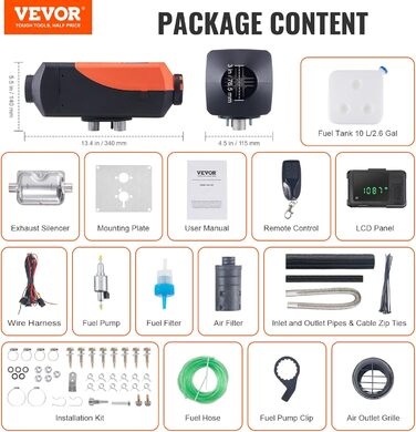 Дизельний повітряний опалювач VEVOR 2kW 12/24V з LCD-дисплеєм та пультом керування для авто, фургонів, автобусів