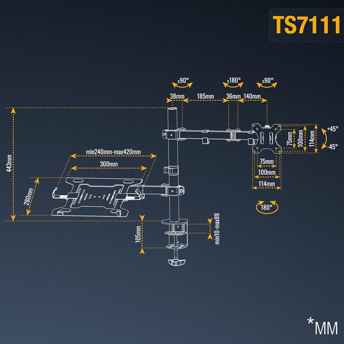 Кріплення для монітора RICOO TS2711: тримач для екрану 13-30 дюймів, VESA 75/100, для комп'ютерного столу