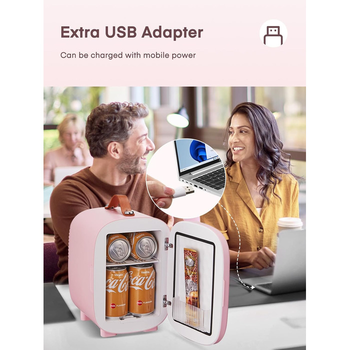 Міні холодильник FOHERE 5 літрів, USB живлення, 220V/12V, для напоїв та косметики, білий (рожевий)