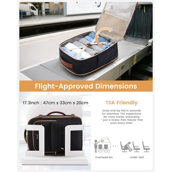 LOVEVOOK Рюкзак для ручної поклажі, 40L, чорний: для ноутбука 17.3