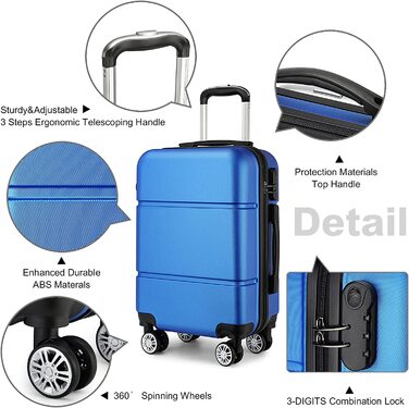 Валіза ручної поклажі KONO 55x38x22 см, 33 літри, ABS, Marineblau