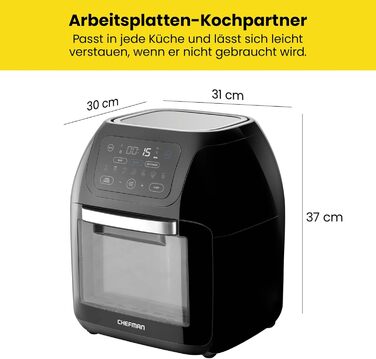 Фритюрниця Chefman мультифункціональна з ротисерією, дегідратором та конвекцією, 17 пресетів, об'єм 10л, чорна