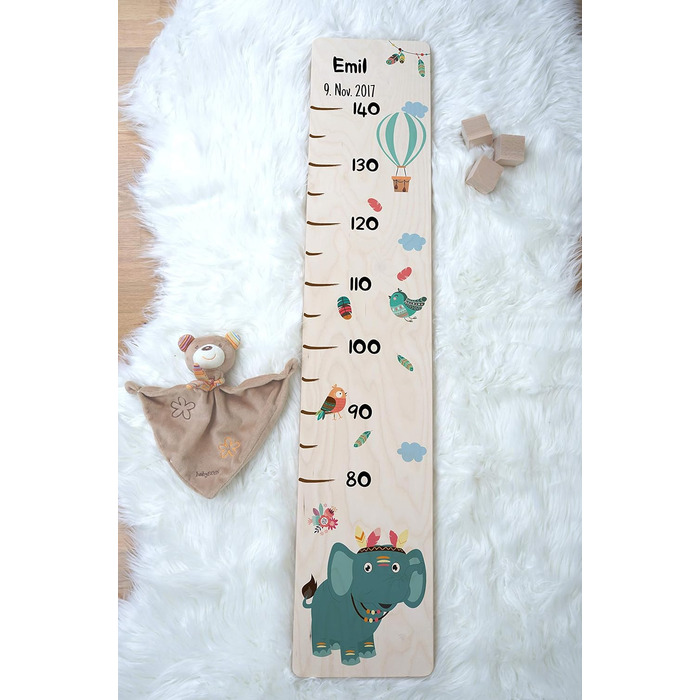 Вимірювальна паличка дитяча дерев'яна, вимірювальна паличка персоналізована з ім'ям для дитячої кімнати, подарунок на день народження для хлопчика і дівчинки, вимірювальна паличка висоти дитяча слона дерев'яна природа
