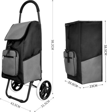 Ергономічний, складаний, сумка 45 л, безшумні колеса, 2 відділення для покупок (сірий)