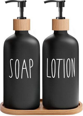 Набір для ванної кімнати MOMEEMO: мильниця, дозатор мила, бамбукова помпа, піднос (чорний)