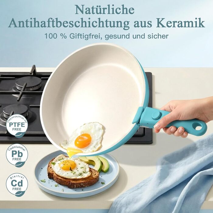 Набір посуду GiPP з знімними ручками, антипригарне покриття, 5 предметів (блакитний градієнт)