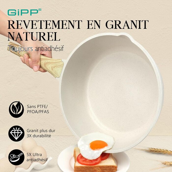 Сковорода GiPP Schmorpfannen з високим бортиком 28 см з кришкою, антипригарне покриття, 4.3 л, кераміка, для всіх типів плит, білий колір